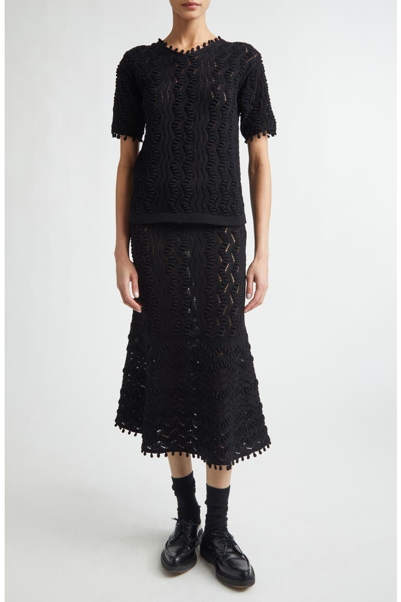 Textured Lace Pointelle Sweater Skirt, Alternate, color, BLACK