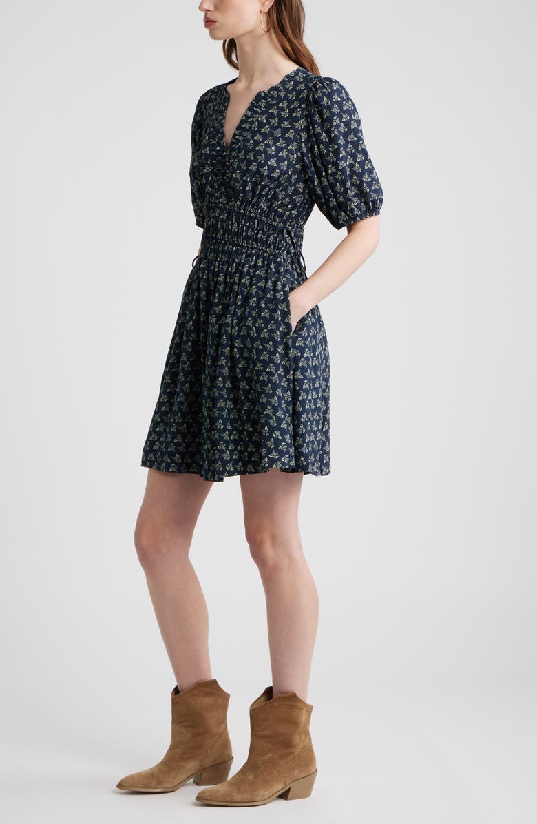 Treasure & Bond Print Puff Sleeve Minidress, Alternate, color, Navy Garden Ditsy