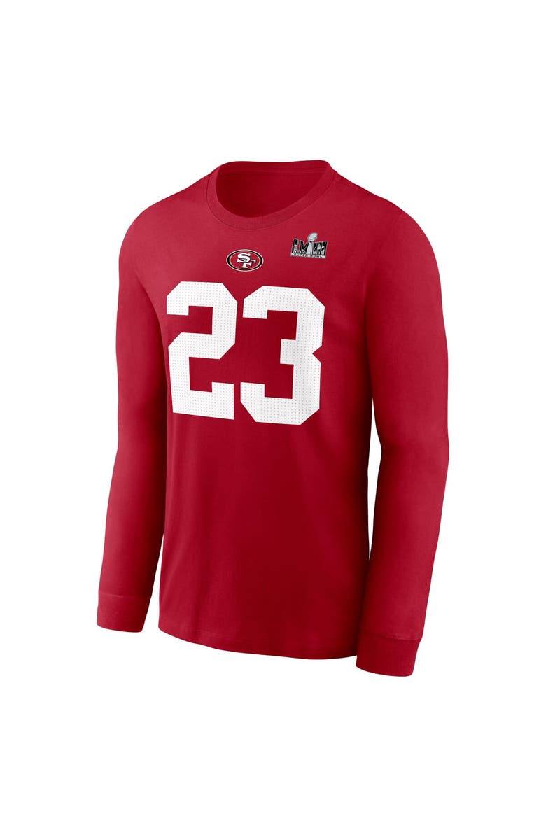 Nike Men's Nike Christian McCaffrey Scarlet San Francisco 49ers Super Bowl LVIII Patch Player Name & Number Long Sleeve T-Shirt, Alternate, color,