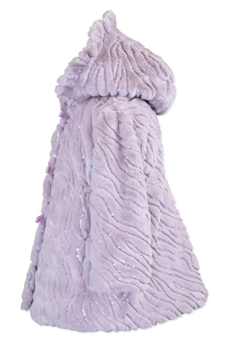 Faux Fur Ruffle Hooded Bow Coat, Alternate, color, PURPLE RAIN