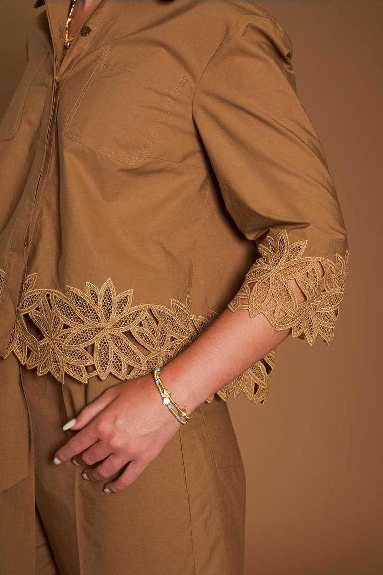 Embroidered Cotton Blouse With Patch Pockets, Alternate, color, Tobacco