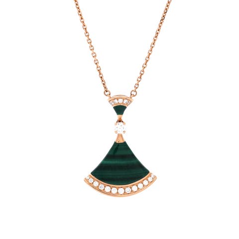 Divas' Dream Pendant Necklace 18K Rose Gold with Malachite and Diamonds Large
