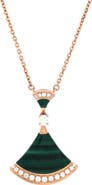 Pre-Owned Bvlgari Divas' Dream Pendant Necklace 18K Rose Gold with Malachite and Diamonds Large