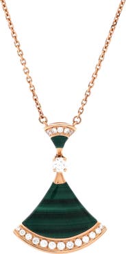 Pre-Owned Bvlgari Divas' Dream Pendant Necklace 18K Rose Gold with Malachite and Diamonds Large