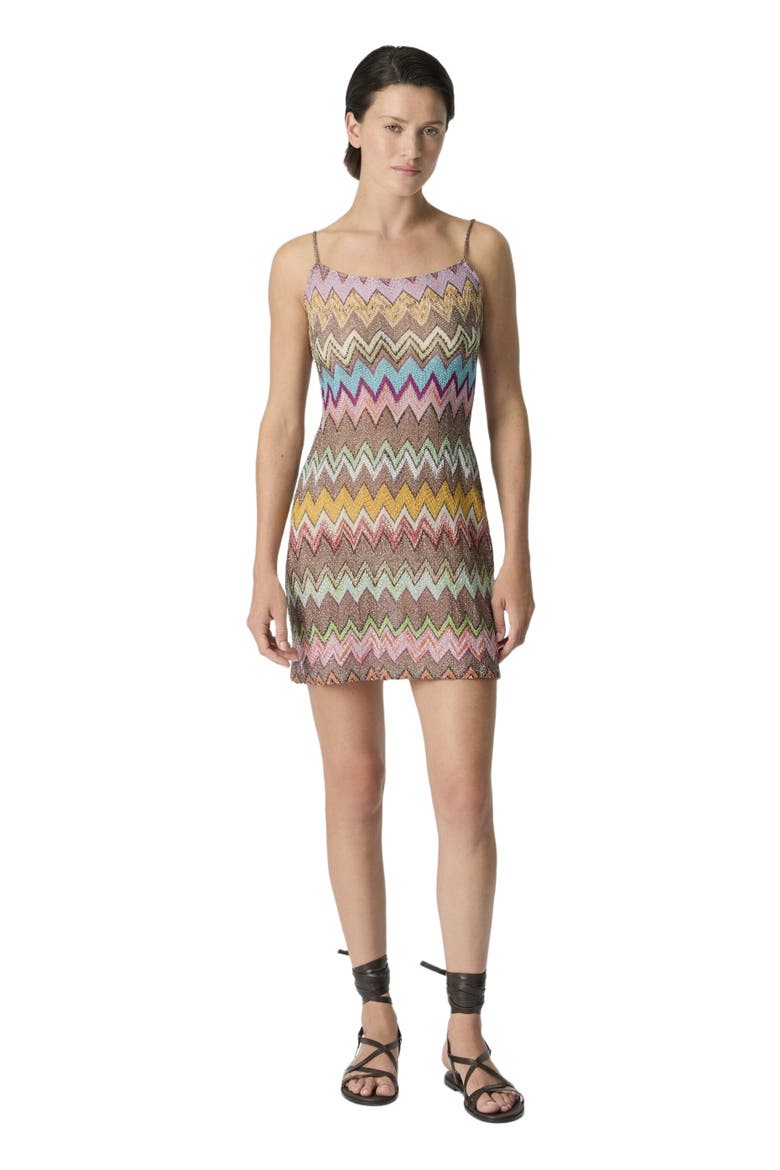 Mini Cover-up Dress In Lamé Viscose With Macro Zigzag Pattern, Main, color, Black & Multicoloured