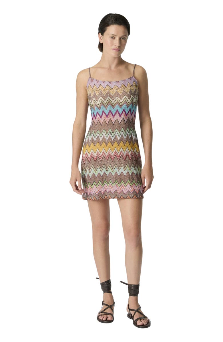 Missoni Mini Cover-up Dress In Lamé Viscose With Macro Zigzag Pattern, Main, color, Black & Multicoloured