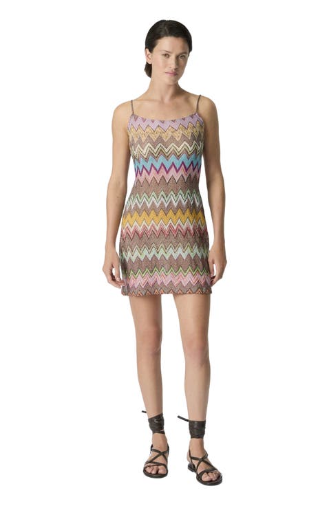 Mini Cover-up Dress In Lamé Viscose With Macro Zigzag Pattern