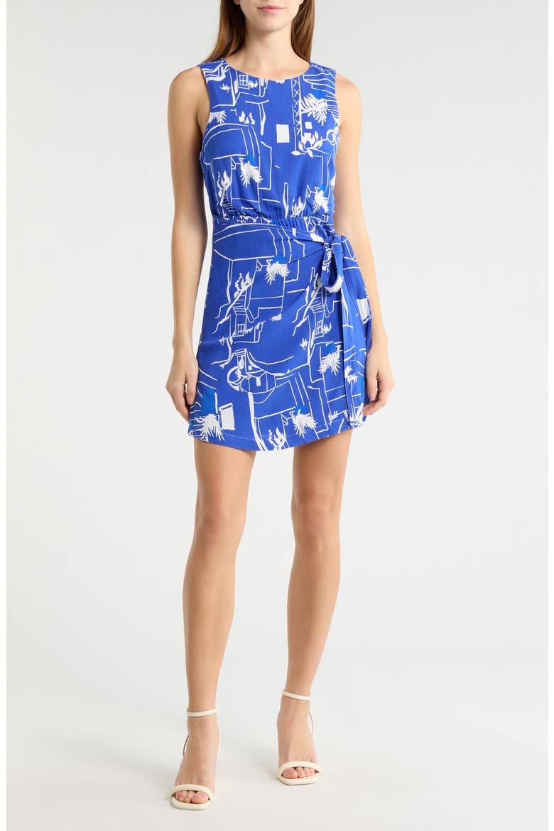 Mims Town Janis Faux Wrap Minidress, Main, color, WHITE-BLUE-MULTI