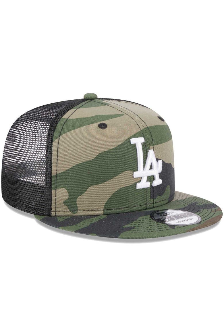 Men's New Era Camo Los Angeles Dodgers Trucker 9FIFTY Snapback Hat, Alternate, color, Camo