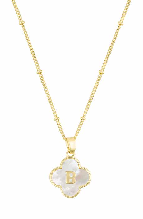 Mother-of-Pearl Clover Initial Pendant Necklace