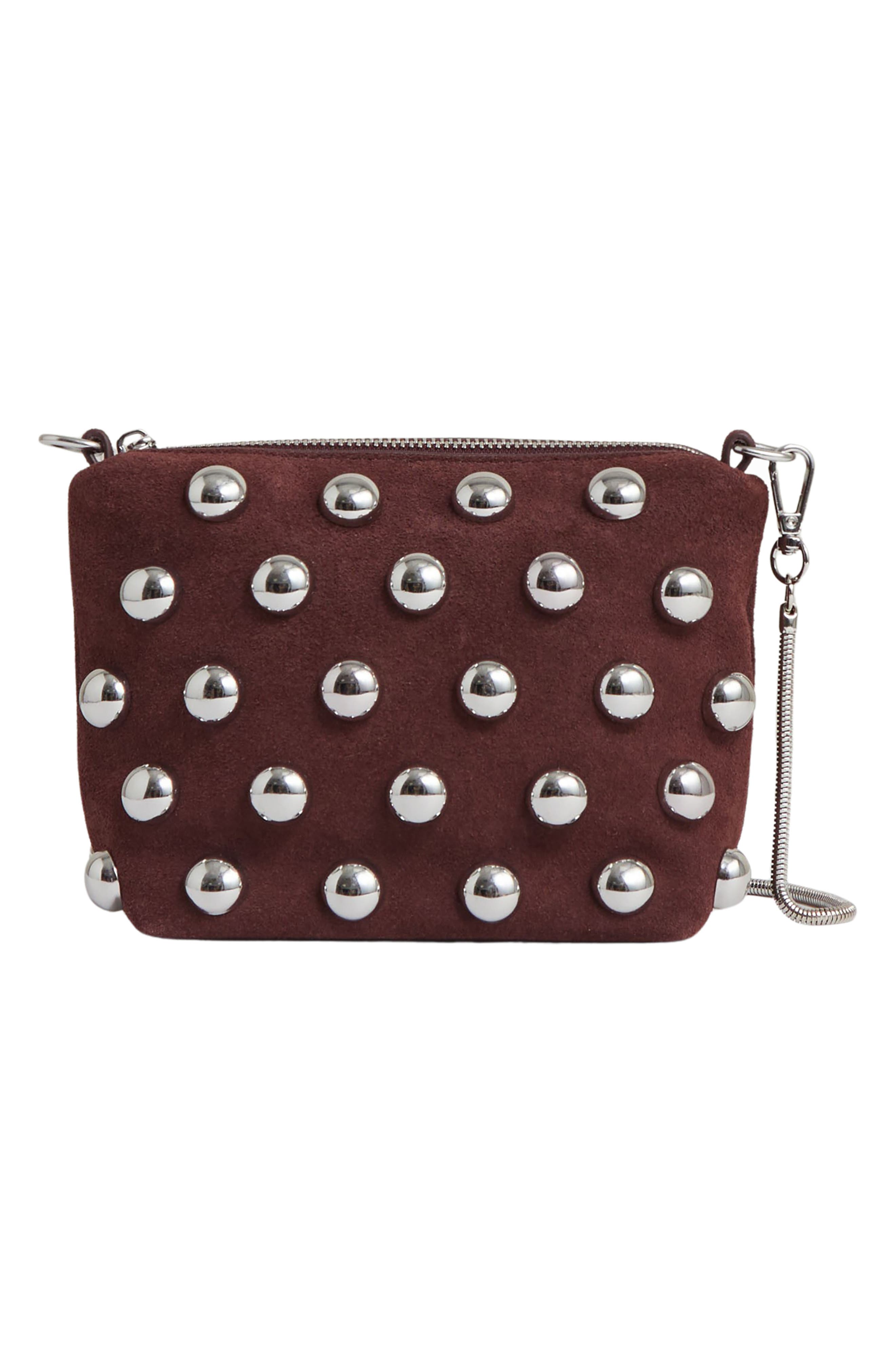 Reiss Leandra Studded Suede Clutch, Alternate, color, Oxblood