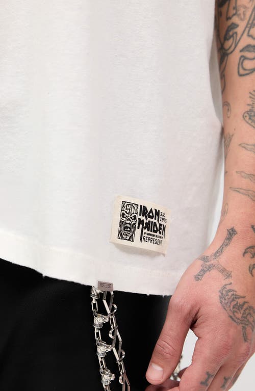 Represent White Crewneck T-shirt With Logo On Front And Rear In Cotton Blend Man In Metallic