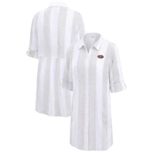 Tommy Bahama Khaki/white San Francisco 49ers Rugby Beach Stripe Button-up Tunic In White