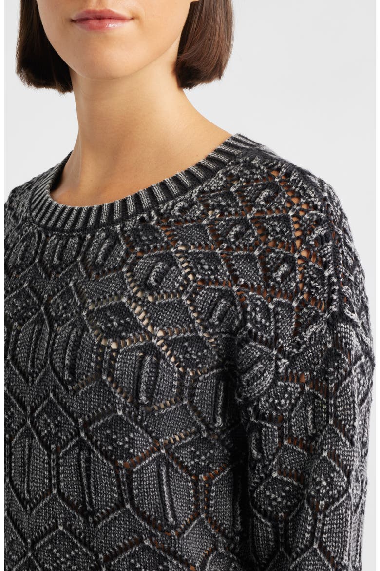 Distressed Wash Openwork Sweater, Alternate, color, WASHED BLACK