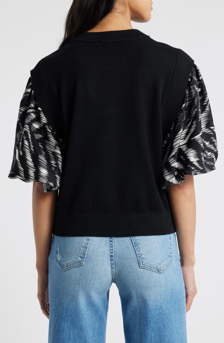 DKNY Print Sleeve Mixed Media Sweater, Alternate, color, Blk/Str Ti