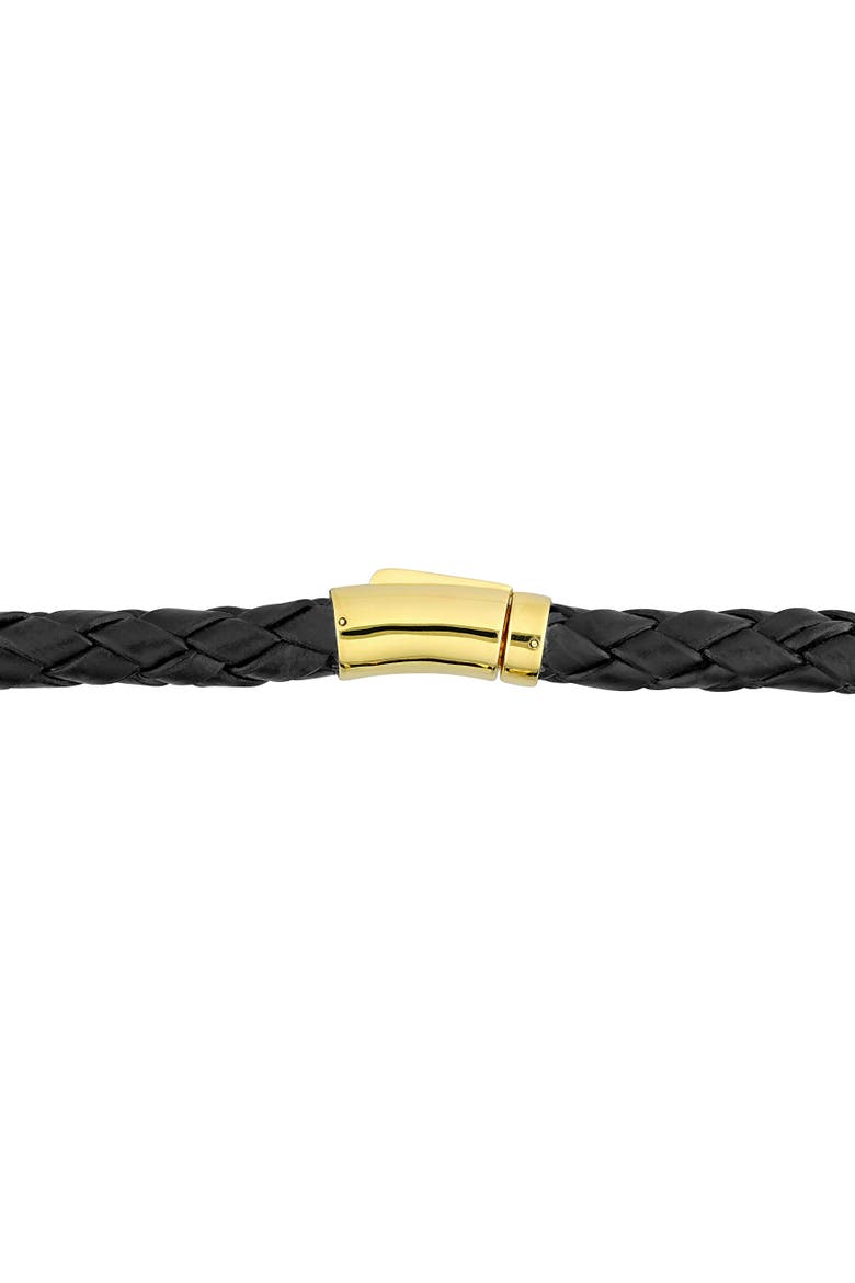 Diamond Crossover Motif Black Leather Bracelet 14k, Alternate, color, Gold/Black Diamond