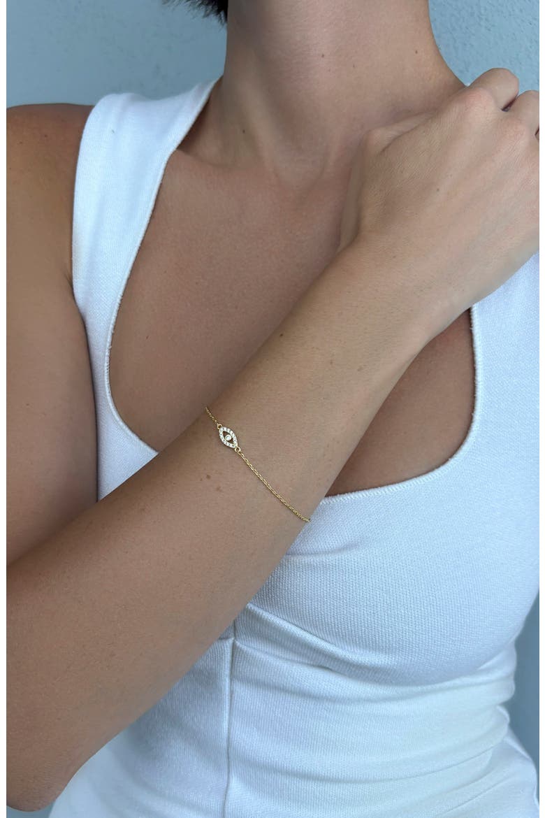 14k Gold Plated Evil Eye Bracelet, Alternate, color, GOLD