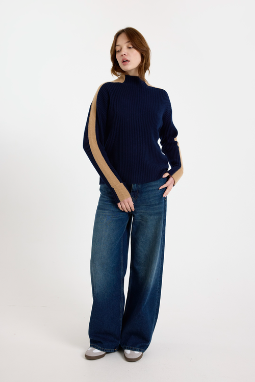 Brodie Pure Cashmere Chamonix Mock Neck 100% Cashmere Sweater In Blue