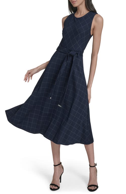 Calvin Klein Plaid Ponte Midi Dress In Multi