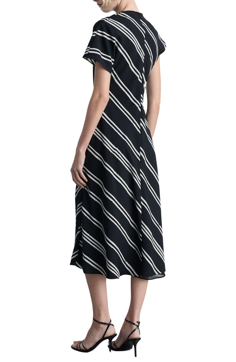 MANGO Stripe Asymmetric Sleeve Midi Dress, Alternate, color, Black