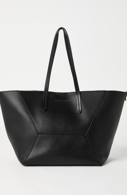 Brunello Cucinelli Calfskin Large Bc Duo Bag In Black
