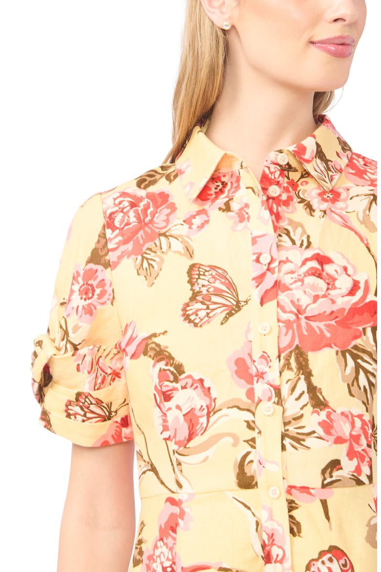 Stina Floral Print Linen Shirtdress, Alternate, color, CREAMED CORN