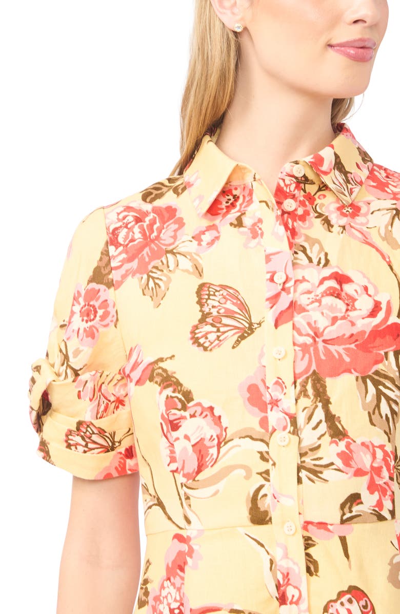 Ted Baker Stina Floral Print Linen Shirtdress, Alternate, color, Creamed Corn