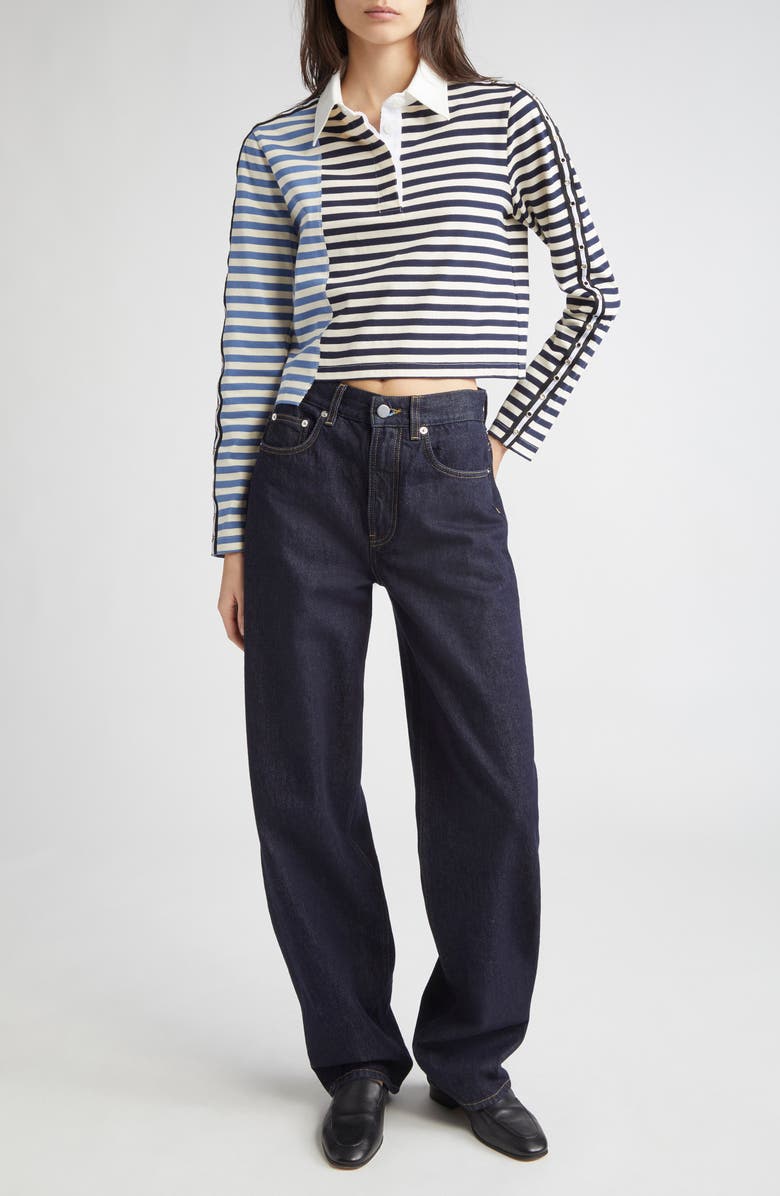 3.1 Phillip Lim Stripe Long Sleeve Cotton Polo Shirt, Alternate, color, Midnight Multi