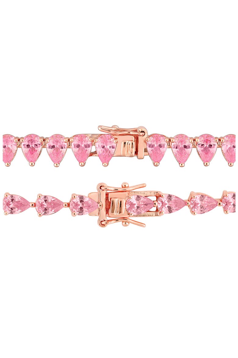Lab Created Pink Sapphire Tennis Necklace & Bracelet Set, Alternate, color, PINK