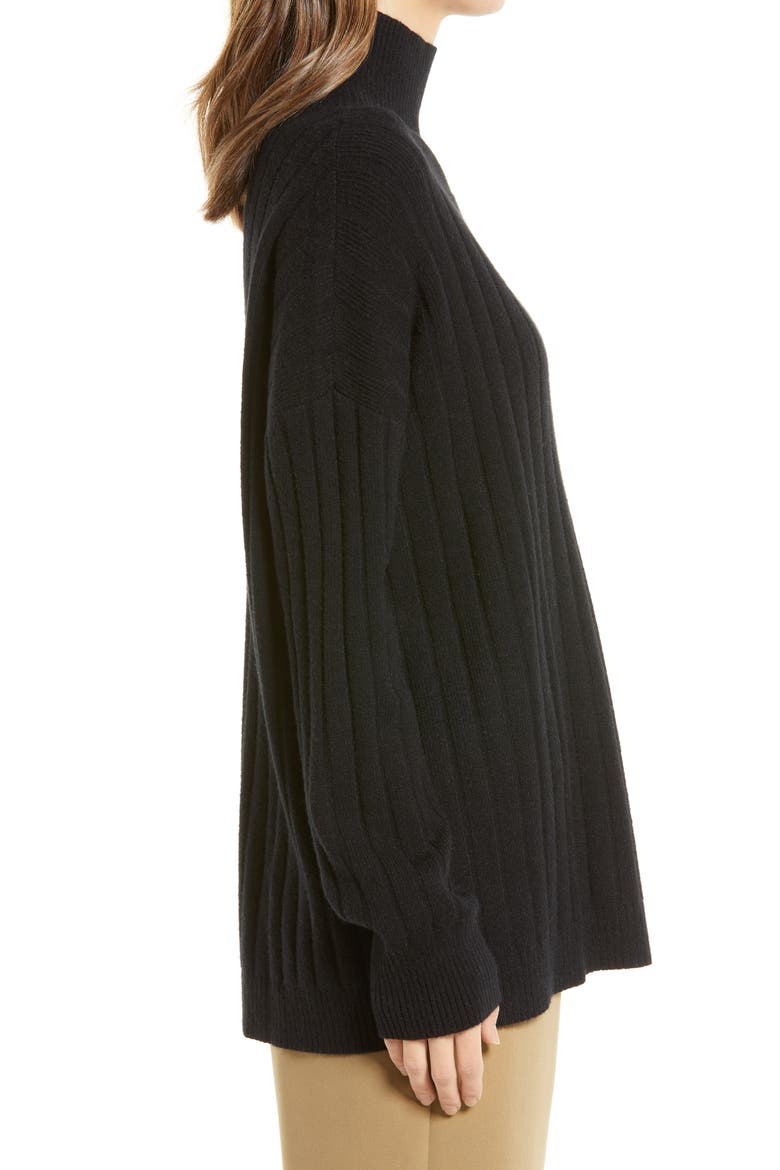 Women's Mock Neck Rib Tunic Sweater, Alternate, color, BLACK