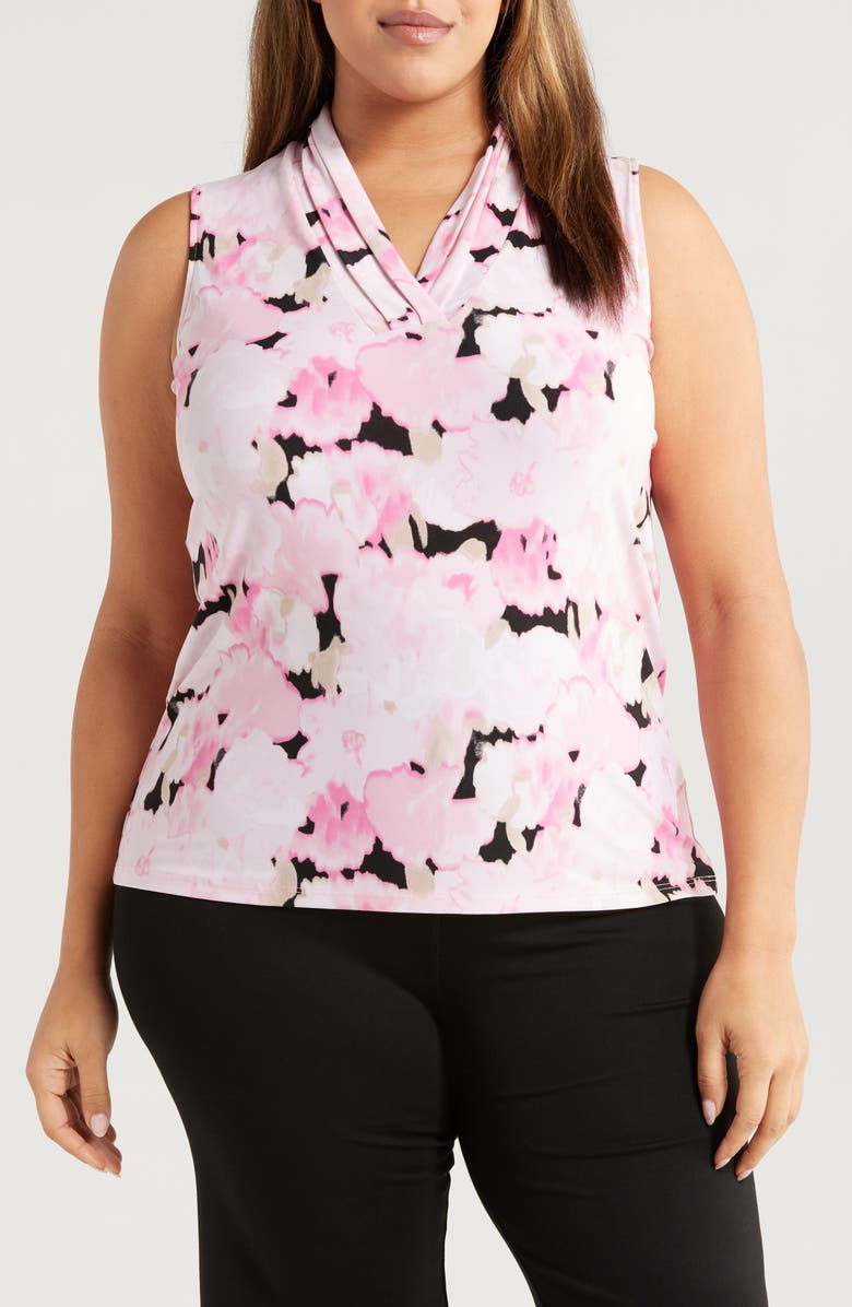 Anne Klein Blurred Floral Print Triple Pleat Sleeveless Top, Main, color,