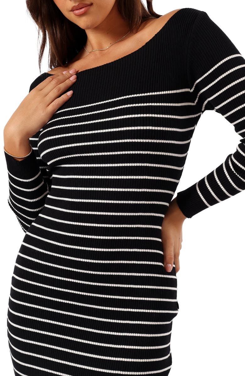 Petal & Pup Baxtor Stripe Long Sleeve Midi Sweater Dress, Alternate, color, Black/White