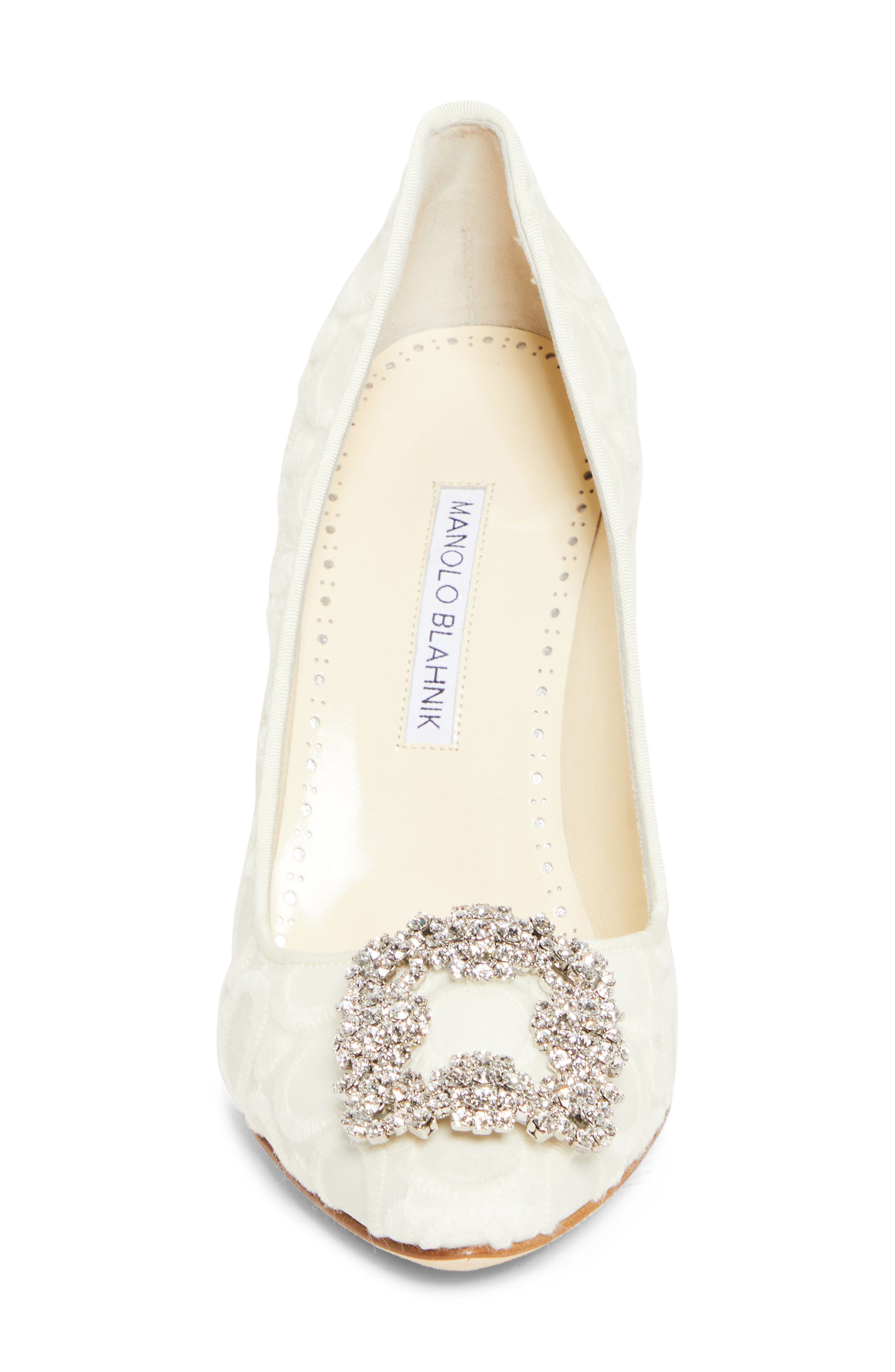 Manolo Blahnik Hangisi Crystal Buckle Pump, Alternate, color, Light Cream