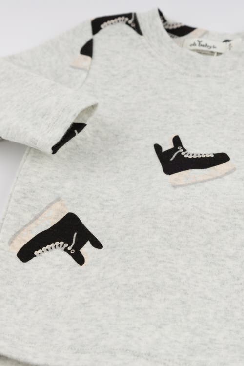 Oh Baby ! Hockey Skates Print Long Sleeve Two Piece Set In Heather Grey