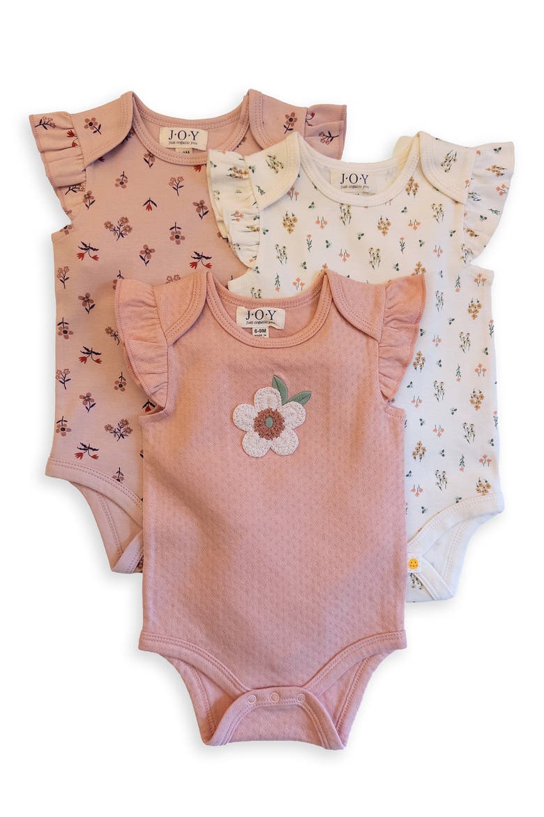 Assorted 3-Pack Organic Cotton Bodysuits, Main, color, PINK
