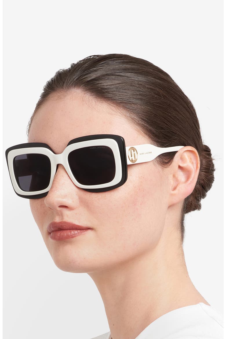 54mm Rectangular Sunglasses, Alternate, color, WHITE BLACK/ GREY