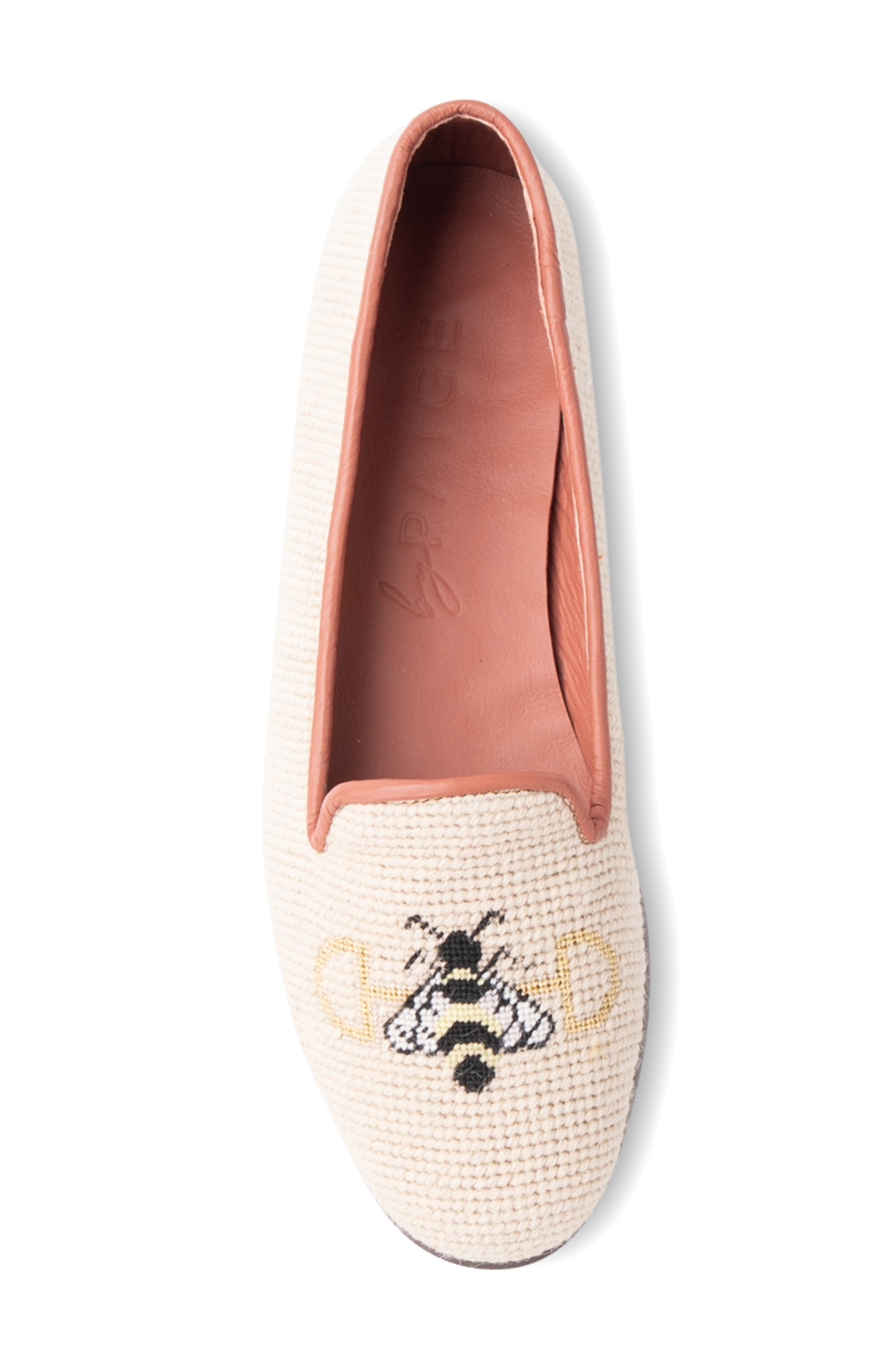 ByPaige Needlepoint Bee Flat, Alternate, color, Tan