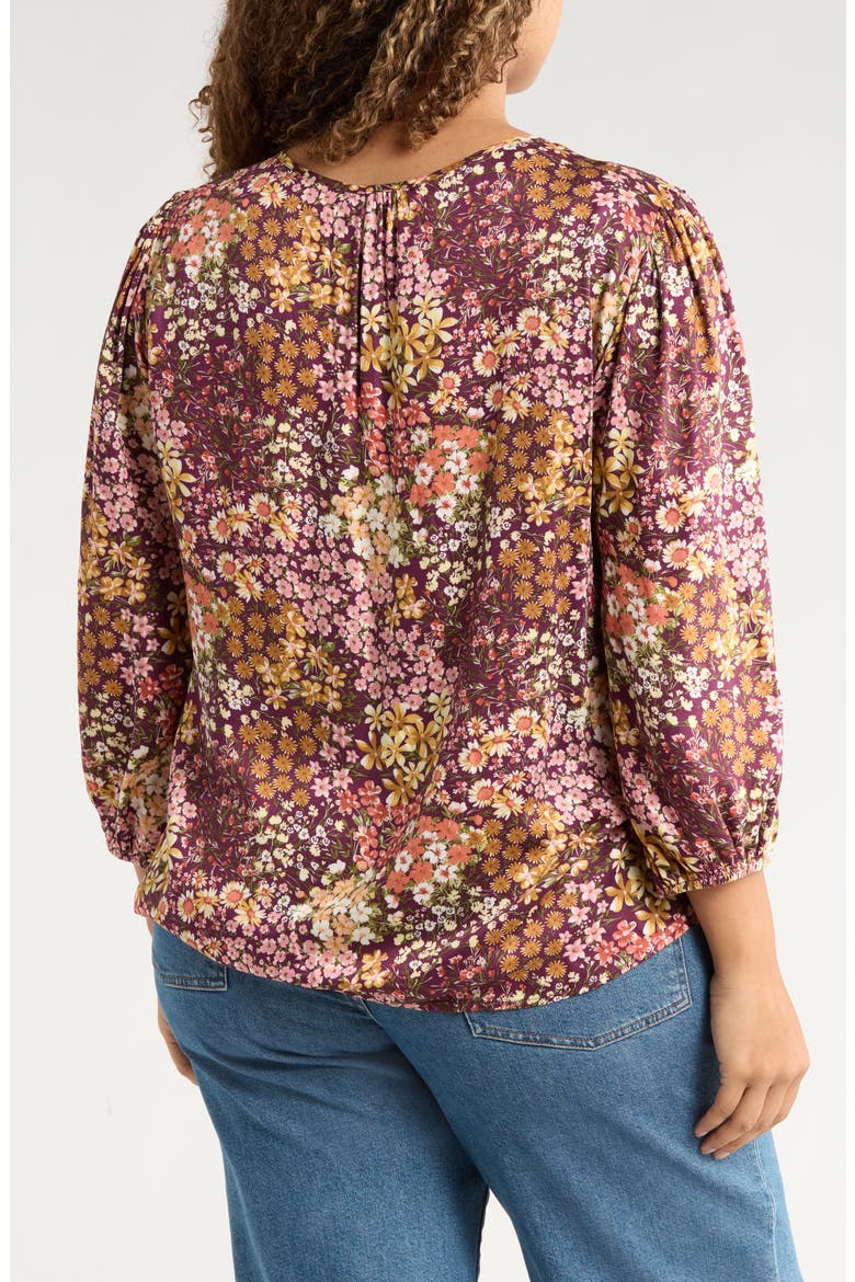Floral V-Neck Long Sleeve Top, Alternate, color, PLUM