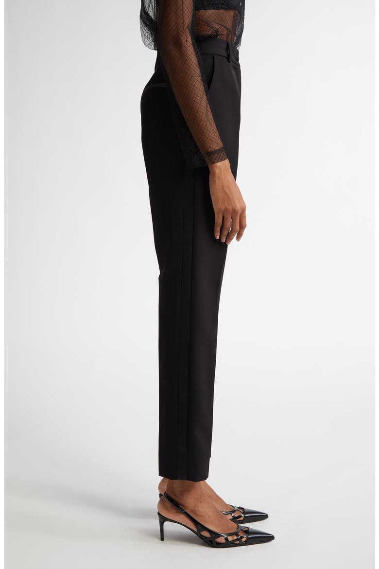 Pleated Virgin Wool & Silk Blend Ankle Straight Leg Trousers, Alternate, color, N0000 NERO