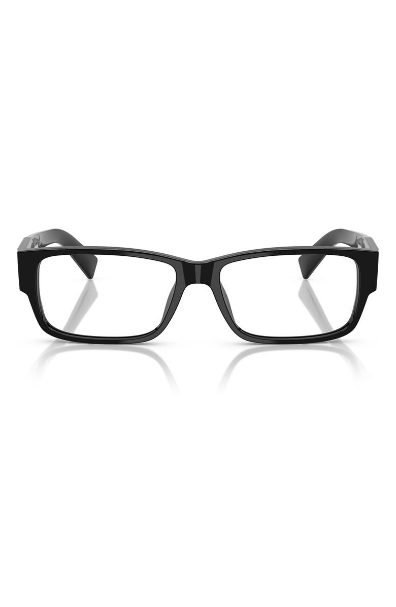 Prada 57mm Rectangular Optical Glasses, Main, color, Black