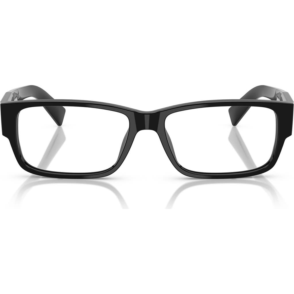 Prada 57mm Rectangular Optical Glasses In Black