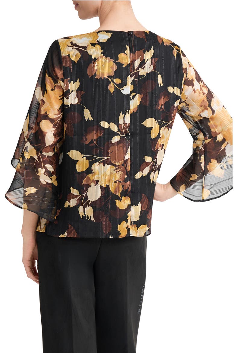 Ruffle Sleeve Printed Top with Metallic Shimmer, Alternate, color, BLACK MULTI