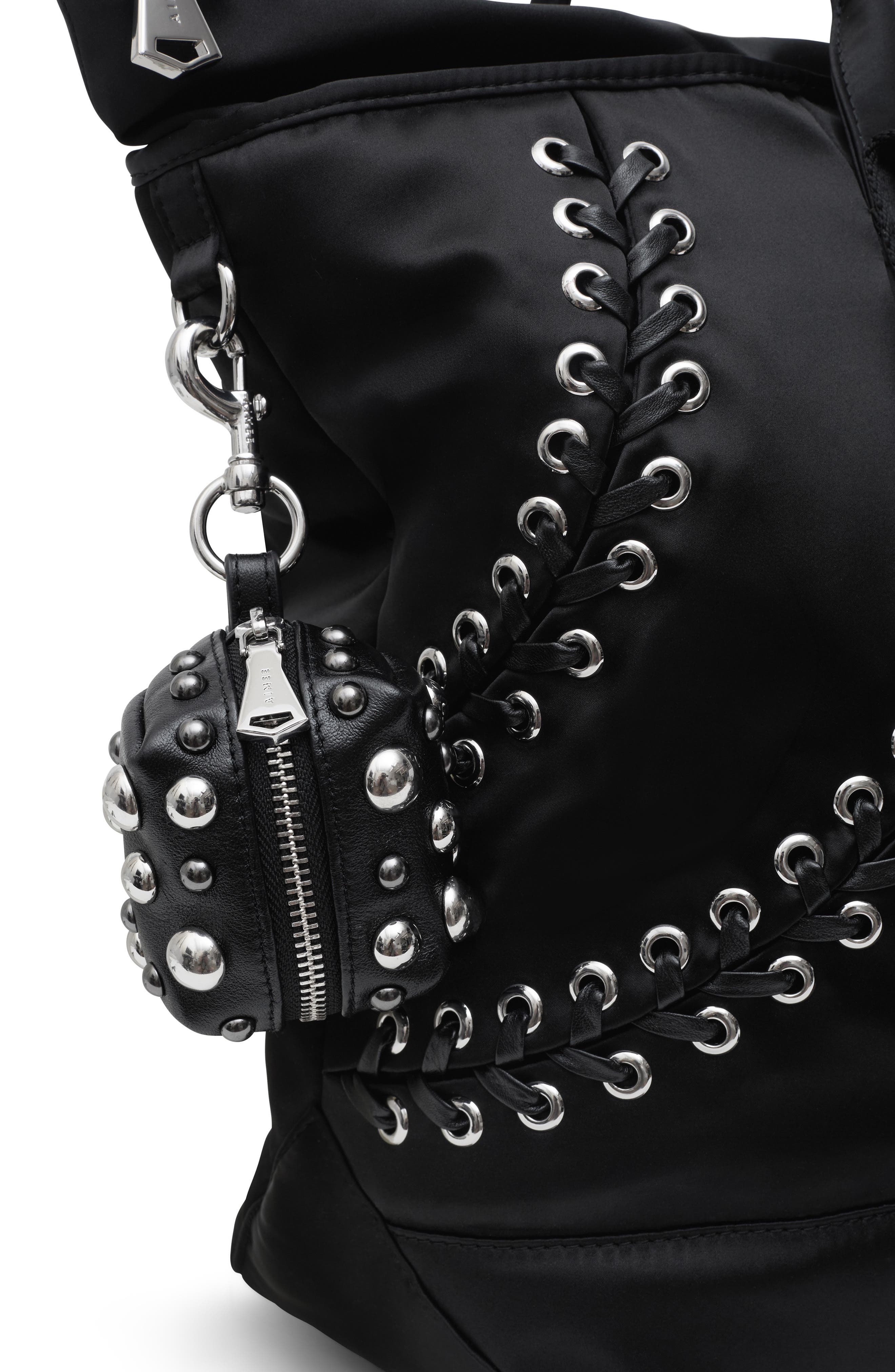 Cosmic Studded Leather Pouch Bag Charm, Alternate, color, BLACK COSMIC STUDS