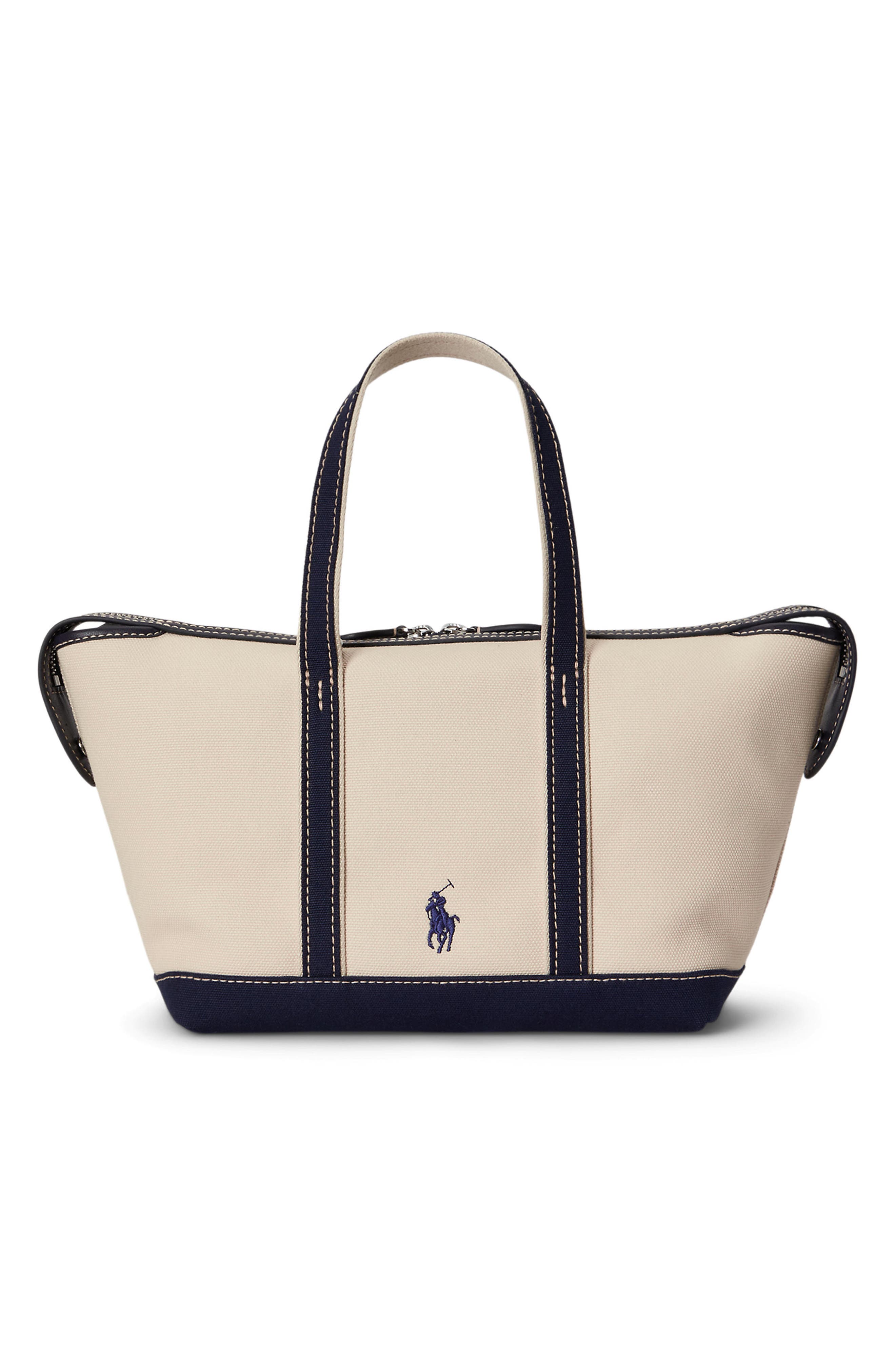Polo Ralph Lauren Mini Polo Bear Canvas Shopper Tote, Alternate, color, Ecru/ Newport Navy
