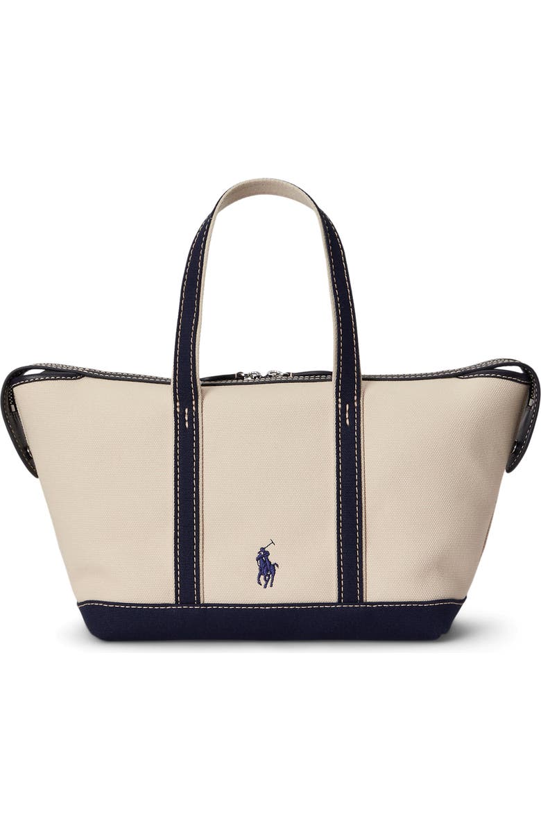 Polo Ralph Lauren Mini Polo Bear Canvas Shopper Tote, Alternate, color, Ecru/ Newport Navy