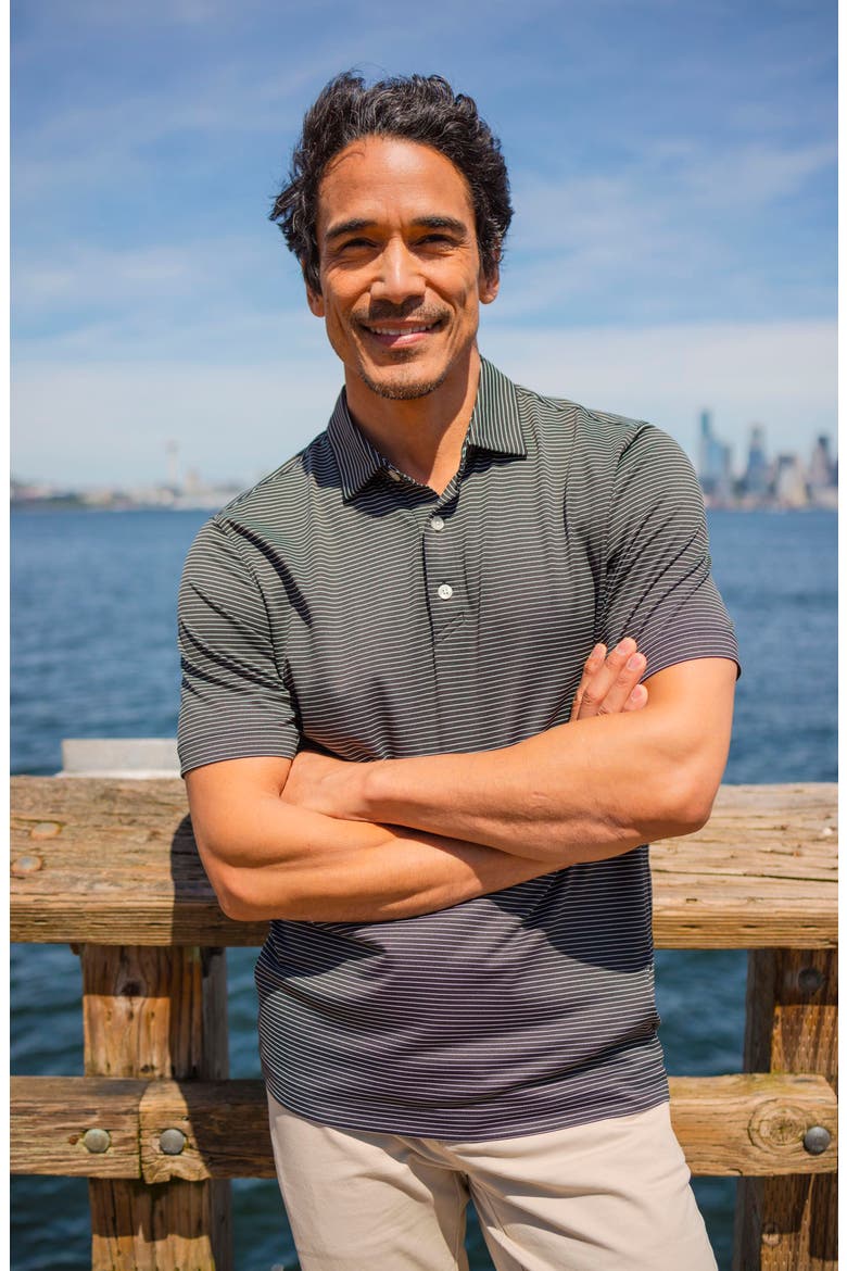 Forge Fine Line Stripe Recycled Blend Polo, Alternate, color, BLACK/WHITE