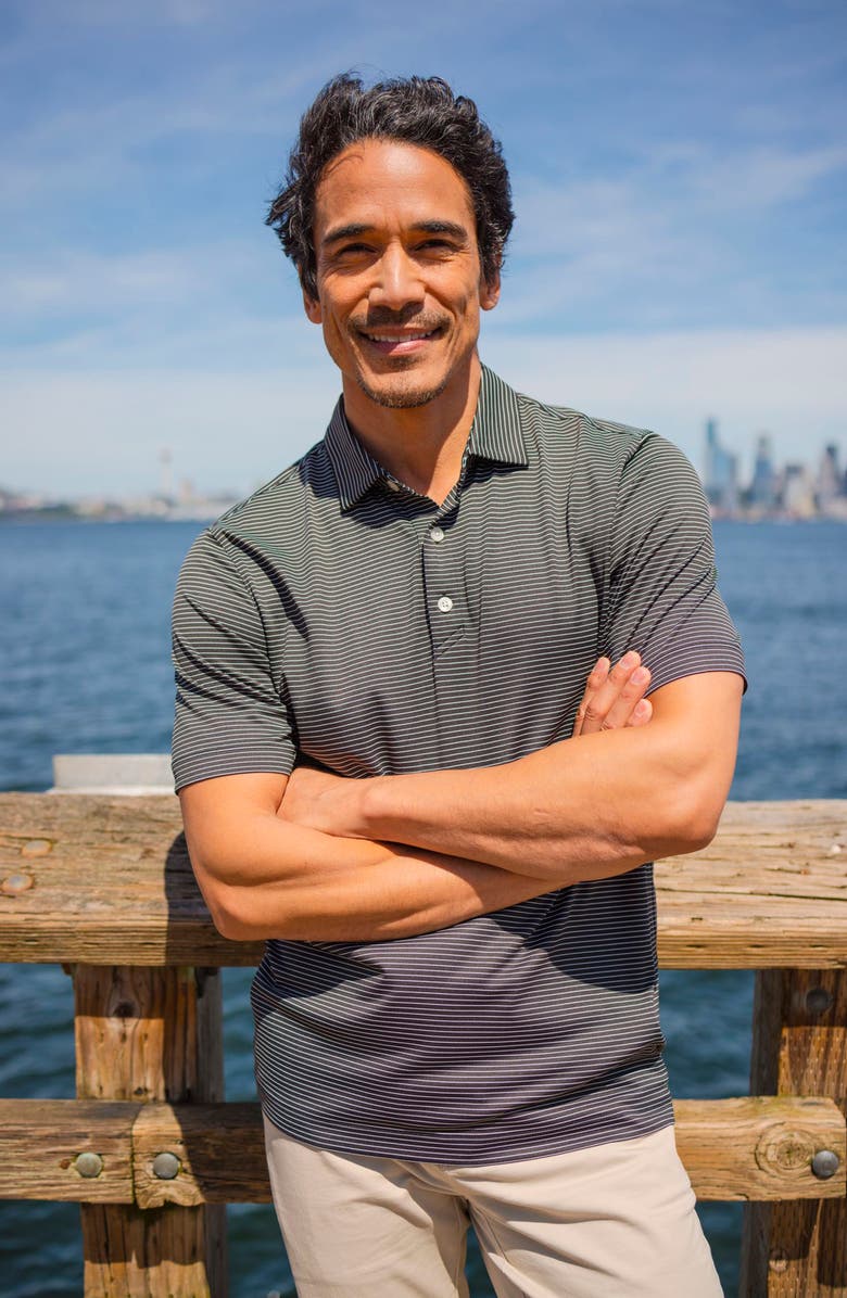 Cutter & Buck Forge Fine Line Stripe Recycled Blend Polo, Alternate, color, Black/White