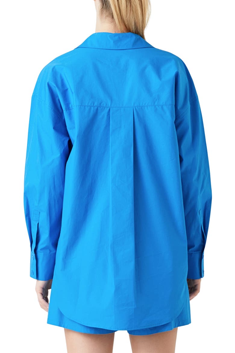 Oversize Cotton Button-Up Shirt, Alternate, color, BLUE