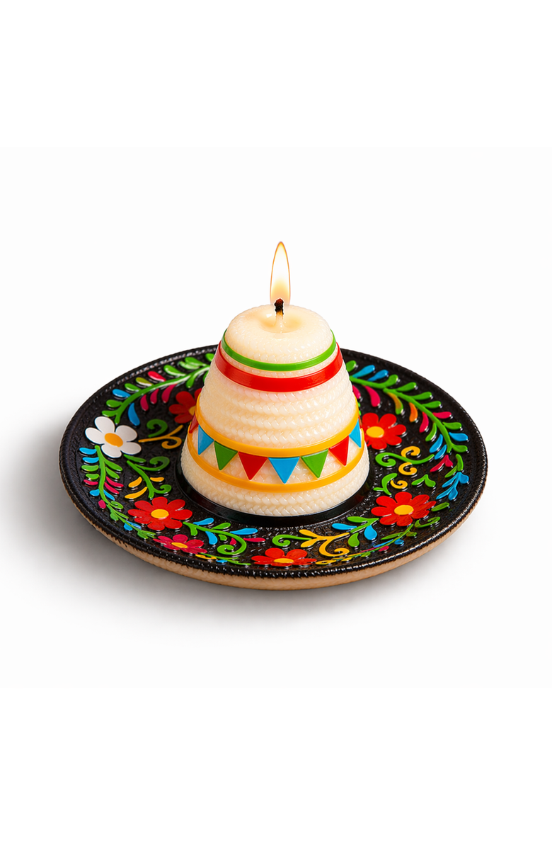Southlake gifts Fiesta Sombrero Candle, Main, color, Cream / Multi-Color