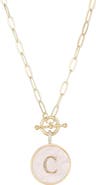 Adornia 14K Gold Plated Mother-of-Pearl Initial Pendant Necklace